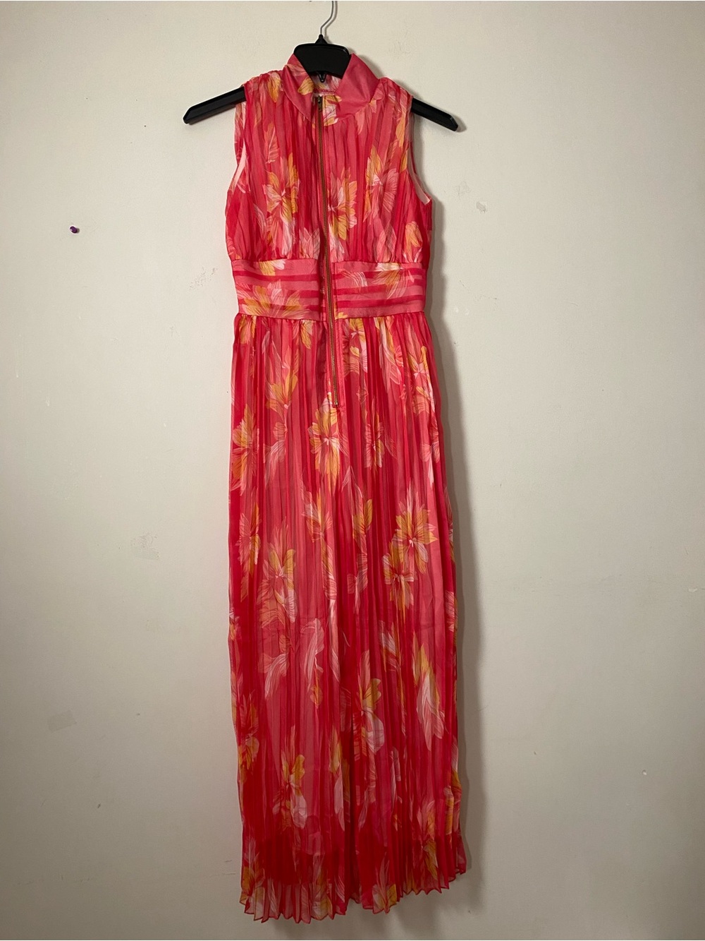 Bright Pink Floral Pleated Wide leg Jumpsuit
